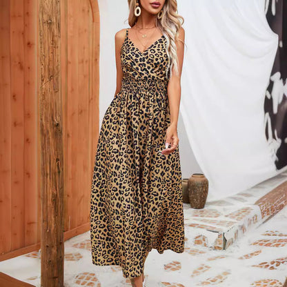 Leopardenmuster-Trägerkleid Andrea Serena Sommer-Maxikleid