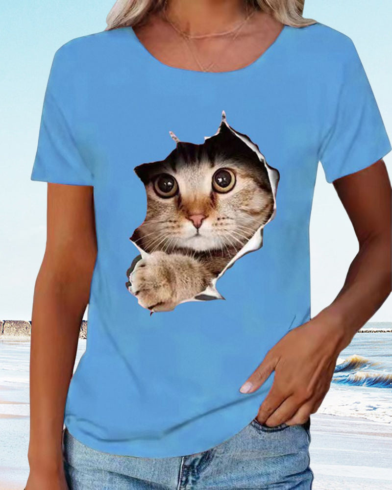 Andrea's™ | T-Shirt mit zerrissenem Katzen-Print