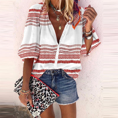 Boho-Streifenbluse mit Knöpfen von Andrea Serena