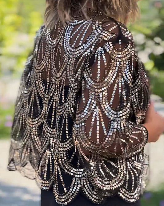 Andrea's™ | Eleganter Mantel mit Pailletten und gewelltem Rand