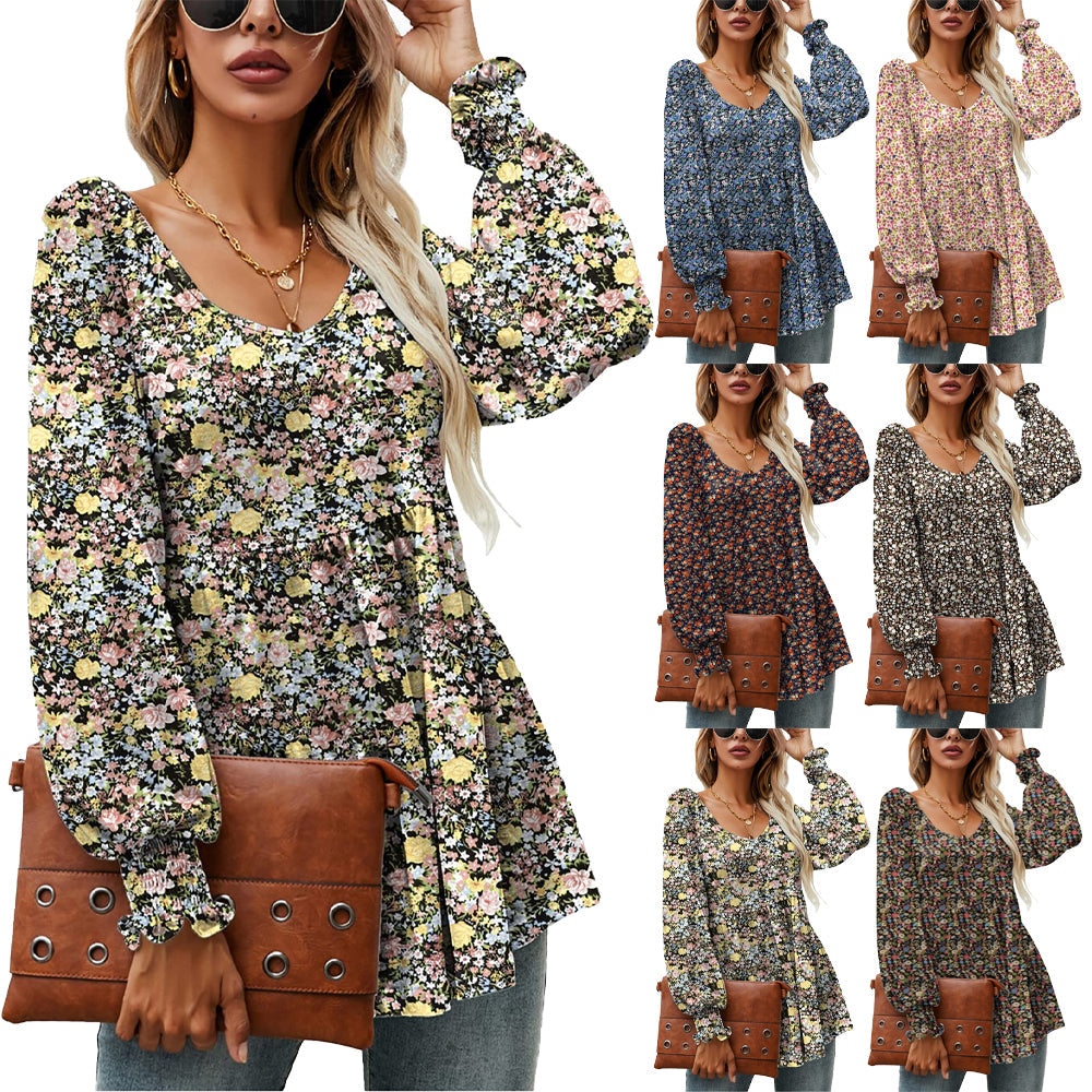 Floral Puff Sleeve V-Neck Top by Andrea Serena