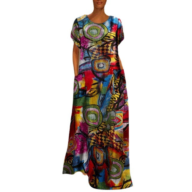 Andrea Serena Swing-Maxikleid mit lebhaftem Print