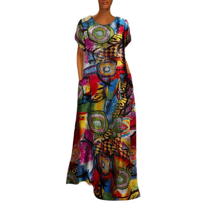 Andrea Serena Swing-Maxikleid mit lebhaftem Print