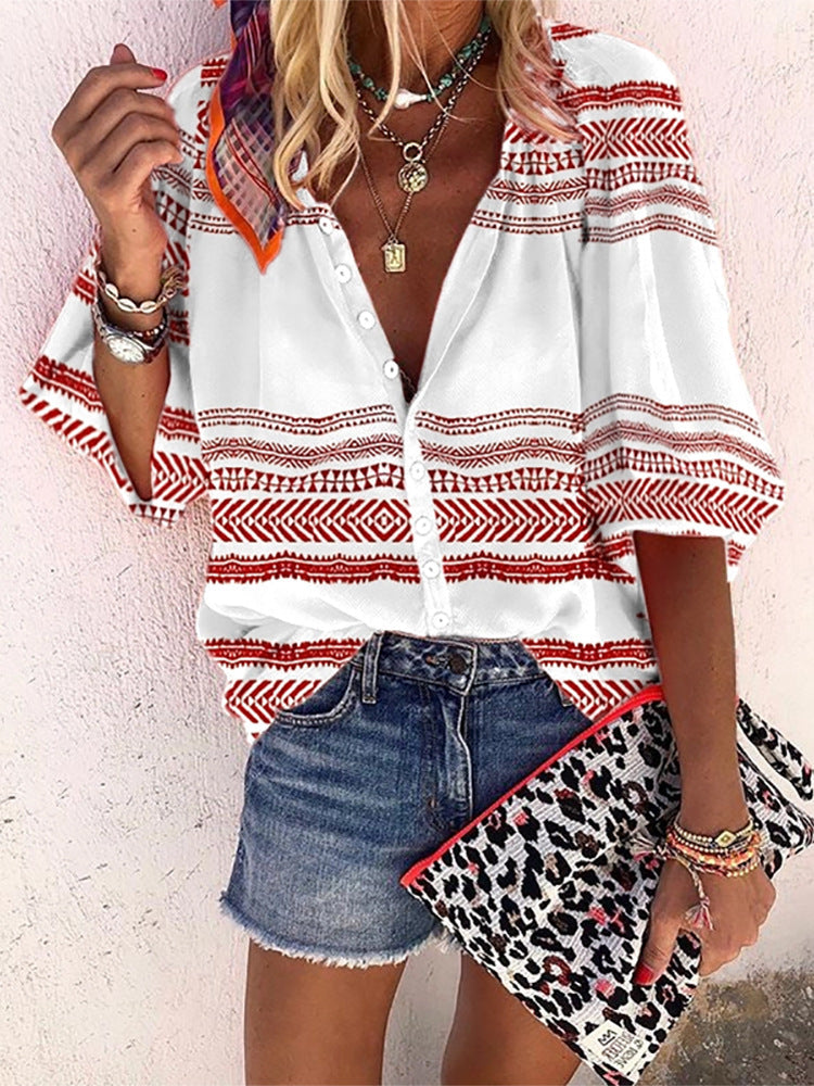 Boho-Streifenbluse mit Knöpfen von Andrea Serena
