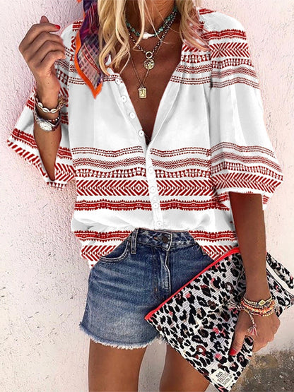 Boho-Streifenbluse mit Knöpfen von Andrea Serena
