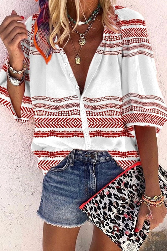 Boho-Streifenbluse mit Knöpfen von Andrea Serena