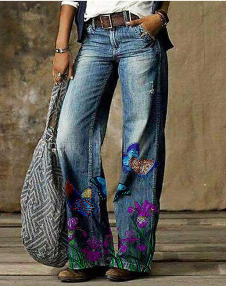 Künstlerische, blumengemusterte Hose mit weitem Bein von Andrea Serena