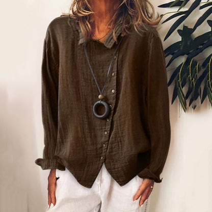 Andrea's ™ | Bluse aus Baumwolle und Leinen in reiner Farbe