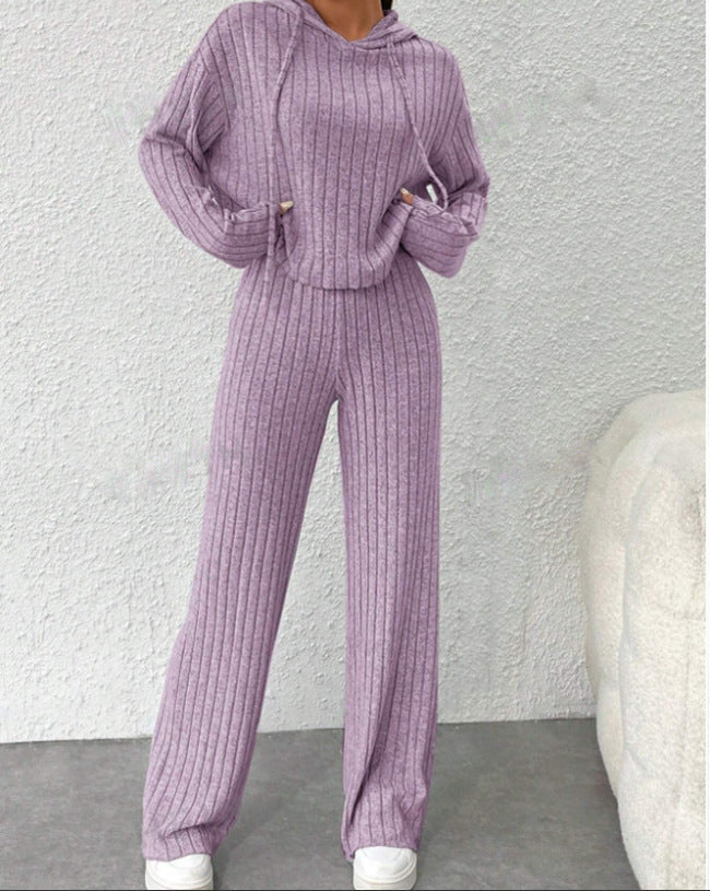 Gemütliches gestreiftes Andrea Serena Hoodie-Lounge-Set