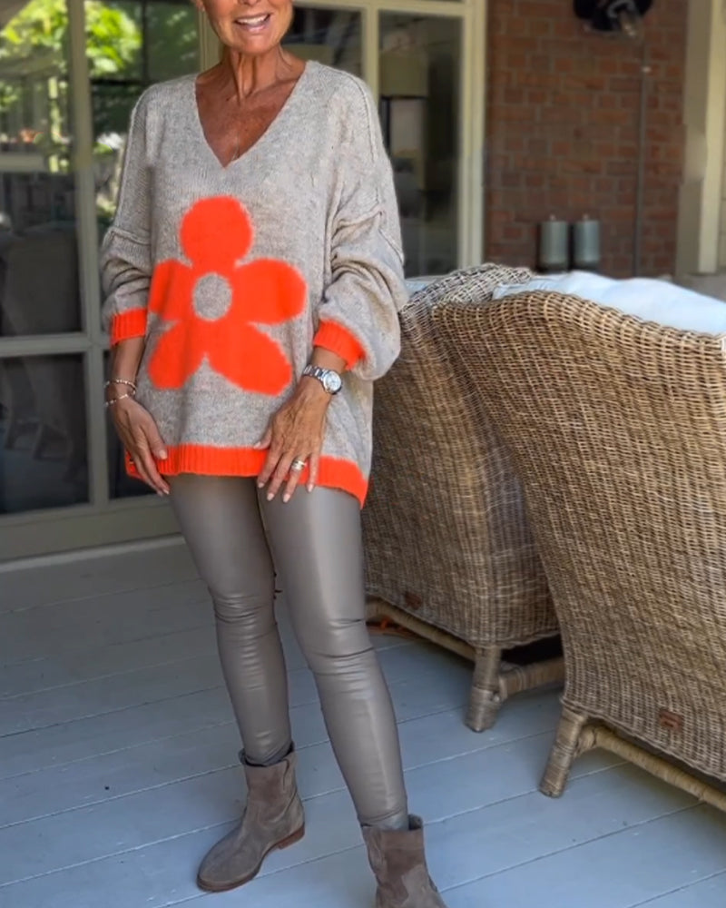 Andrea's™ | Pullover mit V-Ausschnitt und Blumenmuster