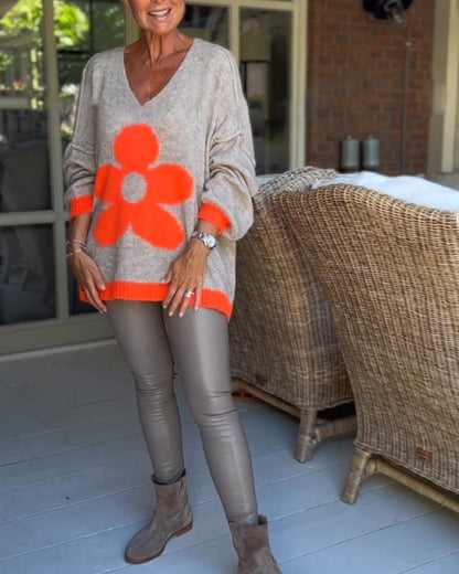 Andrea's™ | Pullover mit V-Ausschnitt und Blumenmuster