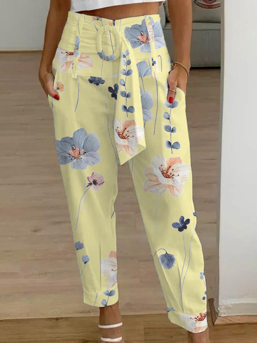 Cropped-Hose aus geblümtem Leinen von Andrea Serena (Damen)