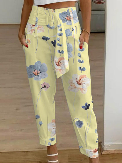 Cropped-Hose aus geblümtem Leinen von Andrea Serena (Damen)