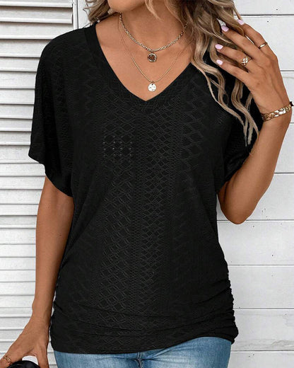 Andrea's™ | T-Shirt V-Ausschnitt Einfarbig Casual