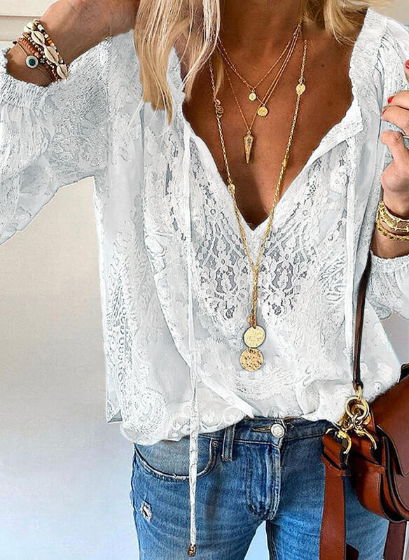 Andrea's™ | Langärmlige Bluse mit Spitzenapplikation