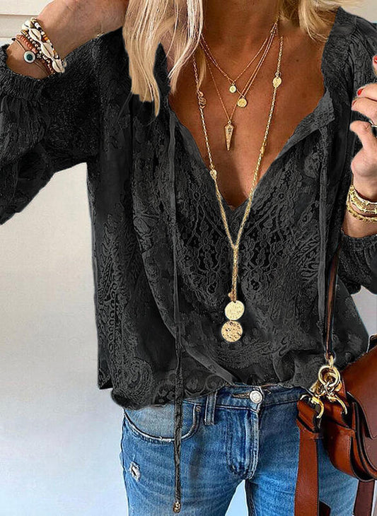 Andrea's™ | Langärmlige Bluse mit Spitzenapplikation