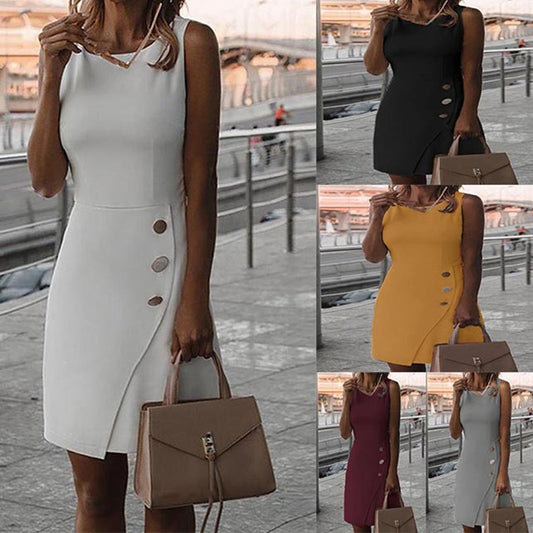 Andrea's™ | Ärmelloses Kleid mit Knopf- und Wickeldetail