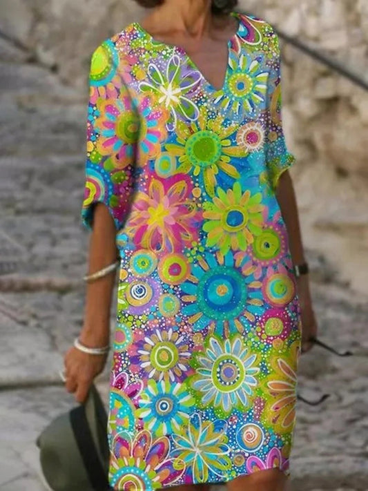 Andrea's™ | Lebhaftes Blumiges Minikleid