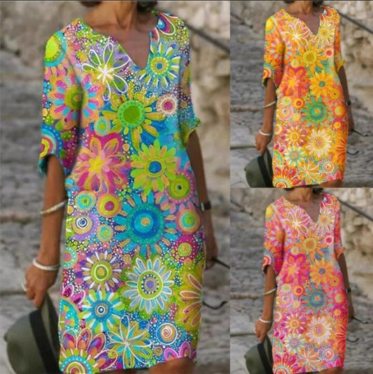 Andrea's™ | Lebhaftes Blumiges Minikleid