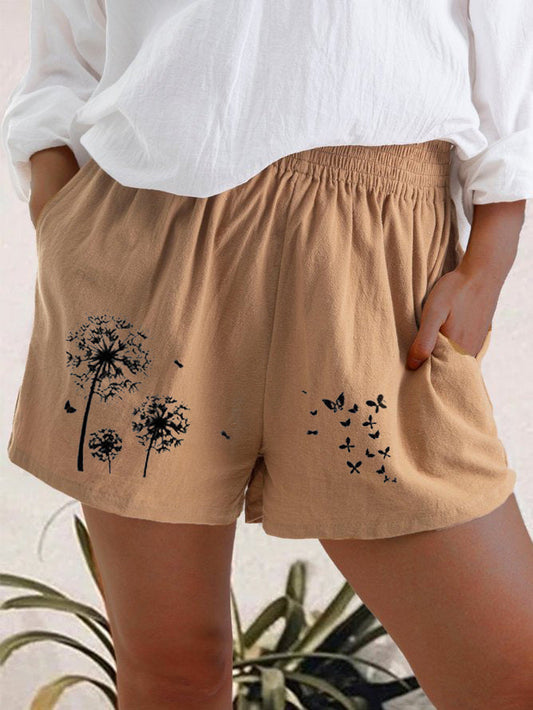 High-Waist-Shorts mit Löwenzahnmuster von Andrea Serena