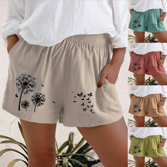 Dandelion Print High Waist Shorts Andrea Serena