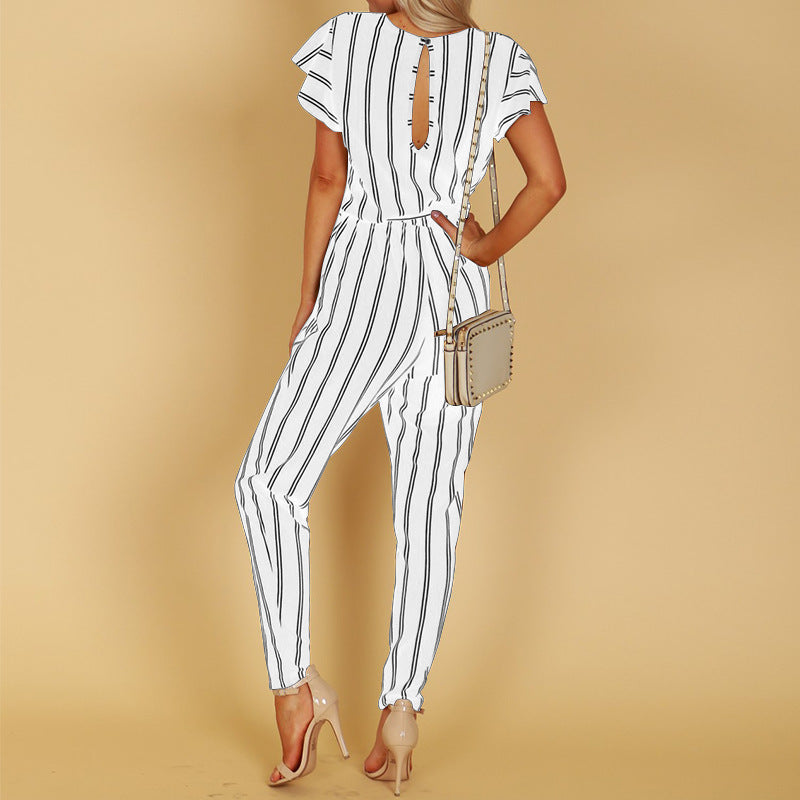 Schicker gestreifter Andrea Serena Jumpsuit mit V-Ausschnitt und Neckholder