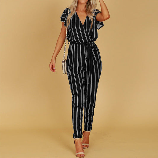 Chic Stripe Andrea Serena V-Neck Halter Jumpsuit