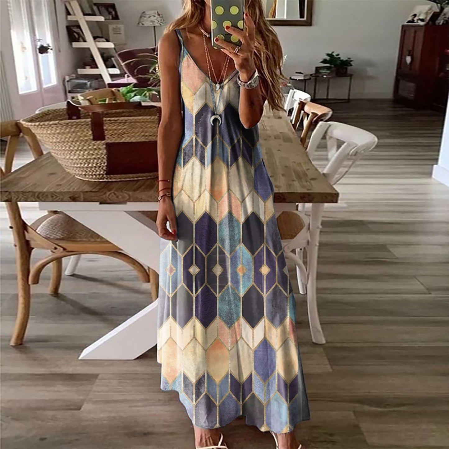 Geometric Print Andrea Serena Summer Maxi Dress