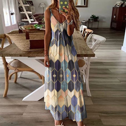 Geometric Print Andrea Serena Summer Maxi Dress