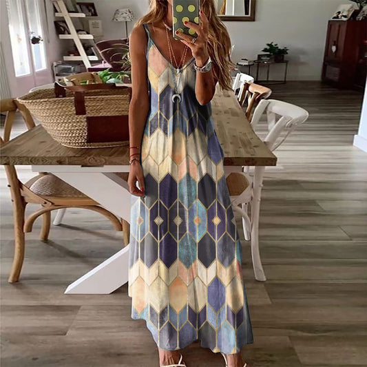 Geometric Print Andrea Serena Summer Maxi Dress