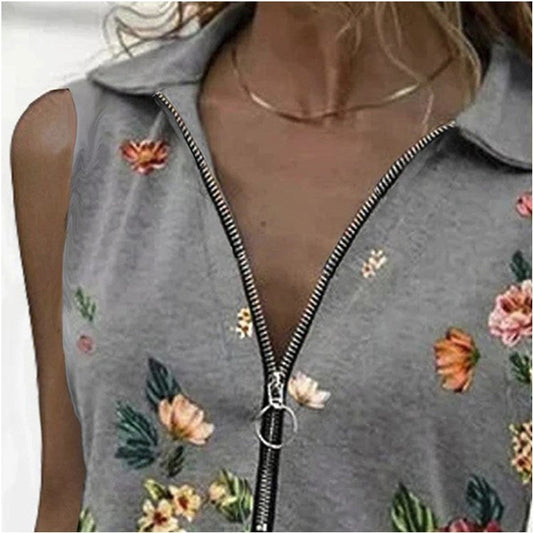 Ärmellose Bluse von Andrea Serena mit Blumenmuster und Reißverschluss