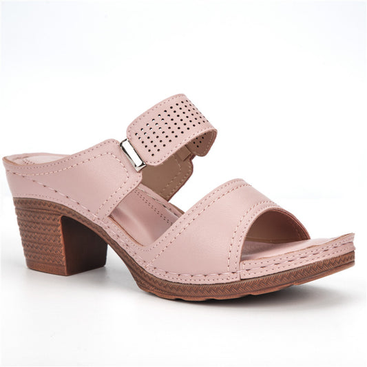 Andrea's™ | Offene Sandalen mit Blockabsatz, Doppelriemen und Schnallendetail