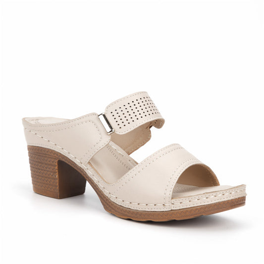 Andrea's™ | Offene Sandalen mit Blockabsatz, Doppelriemen und Schnallendetail