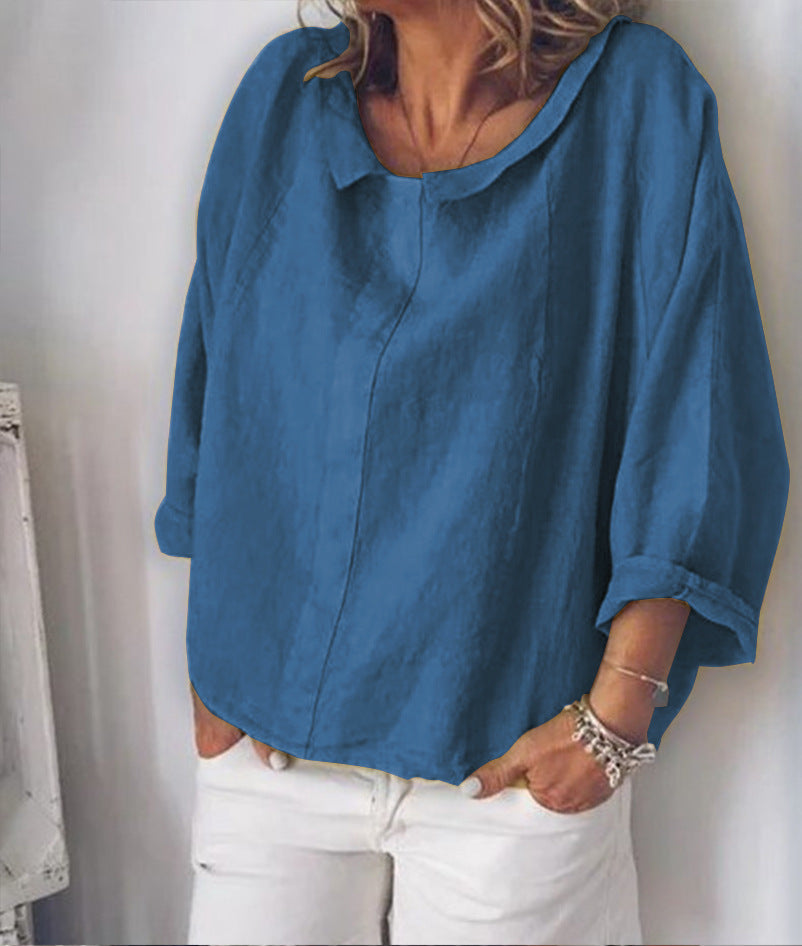 Elegante Leinenbluse mit Revers von Andrea Serena