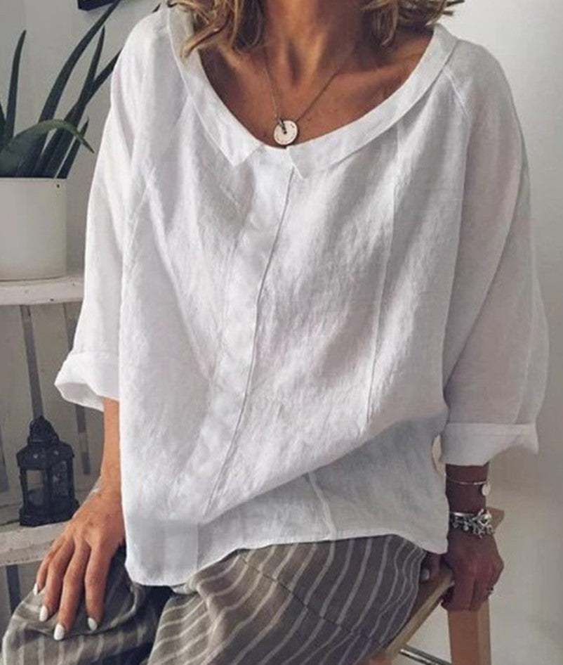 Elegante Leinenbluse mit Revers von Andrea Serena