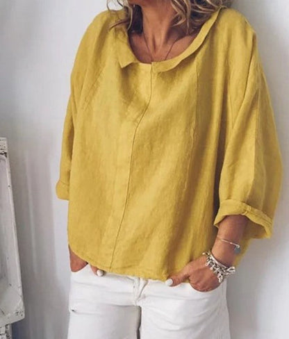 Chic Linen Lapel Blouse by Andrea Serena