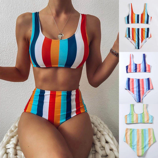 Vibrant Striped High Waist Bikini by Andrea Serena