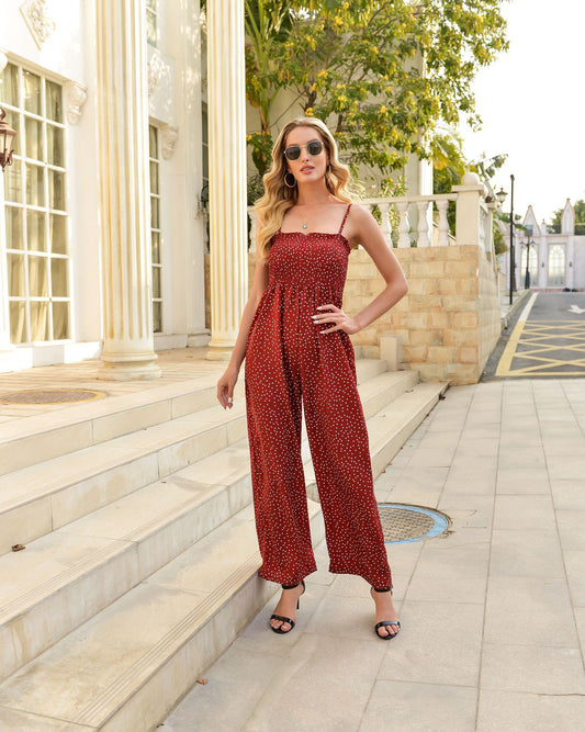 Schicker gepunkteter Jumpsuit von Andrea Serena mit weitem Bein