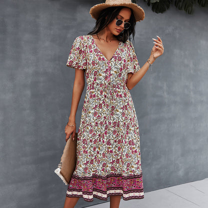 Lebhaftes Boho-Blumenkleid von Andrea Serena