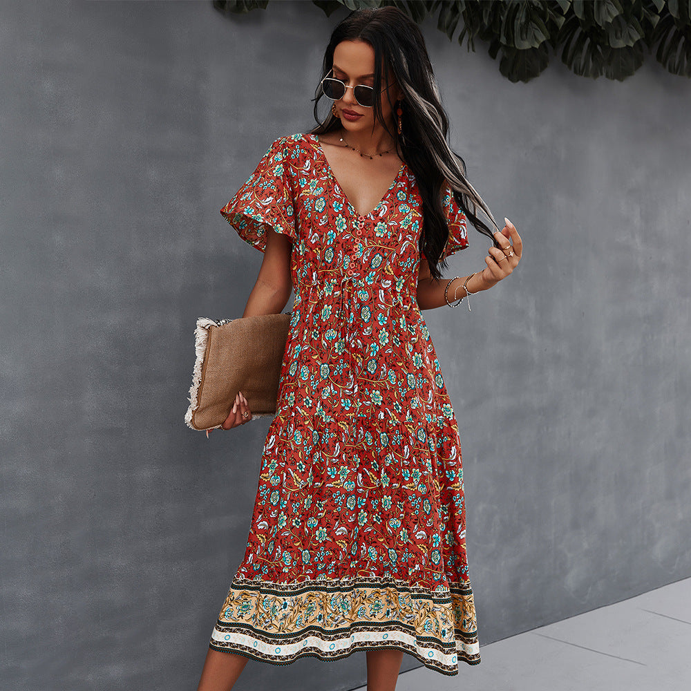 Lebhaftes Boho-Blumenkleid von Andrea Serena