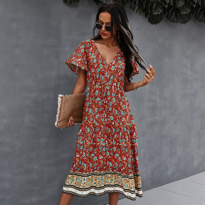 Lebhaftes Boho-Blumenkleid von Andrea Serena