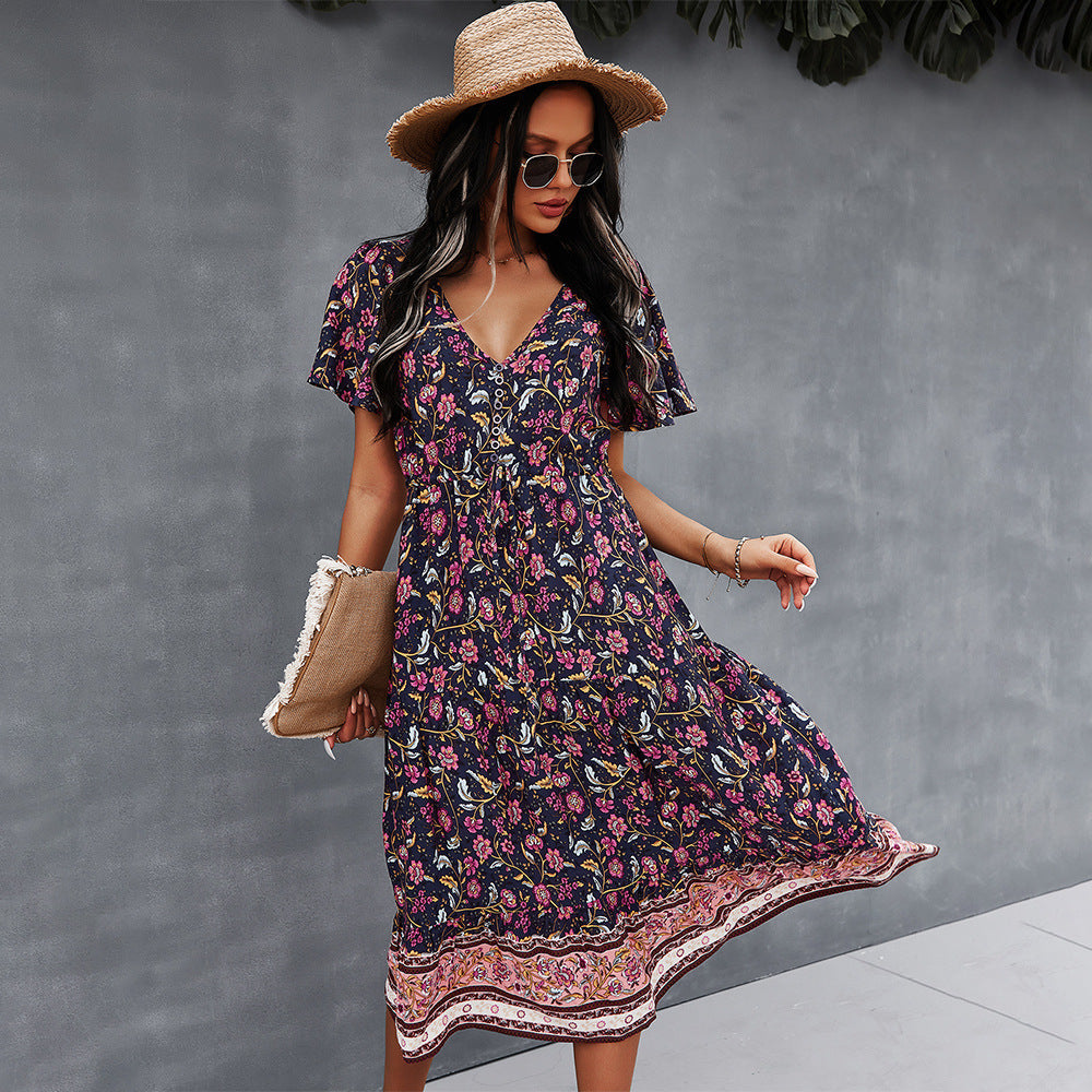 Lebhaftes Boho-Blumenkleid von Andrea Serena