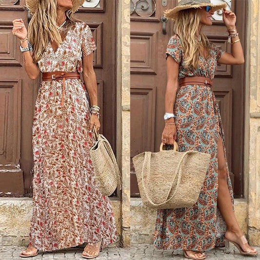 Andrea's™ | Maxikleid im Boho-Stil mit V-Ausschnitt und Gürtel
