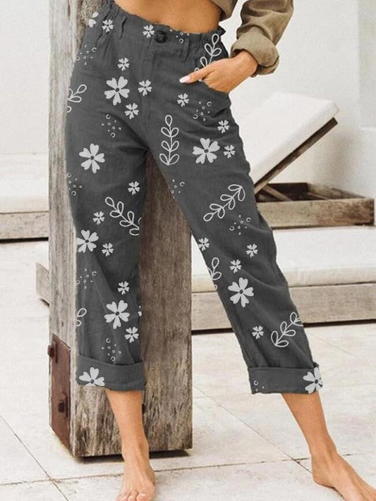 Floral Print Andrea Serena Cropped Casual Pants