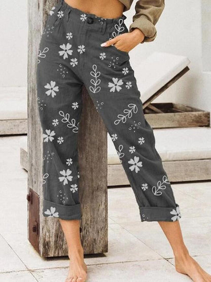 Andrea Serena Cropped-Freizeithose mit Blumenmuster