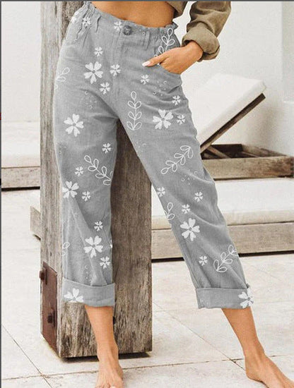 Andrea Serena Cropped-Freizeithose mit Blumenmuster