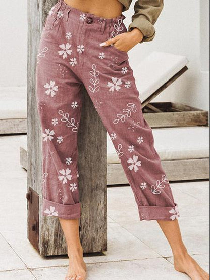 Andrea Serena Cropped-Freizeithose mit Blumenmuster