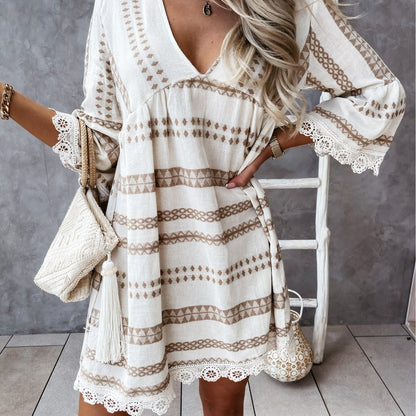 Boho Lace Cuff Dress Andrea Serena Summer V-Neck