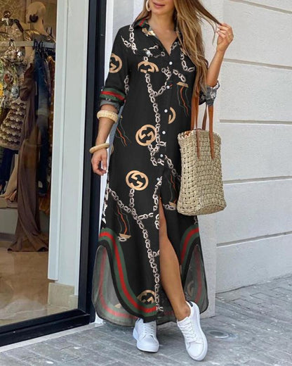Elegantes bedrucktes langes Hemdkleid von Andrea Serena