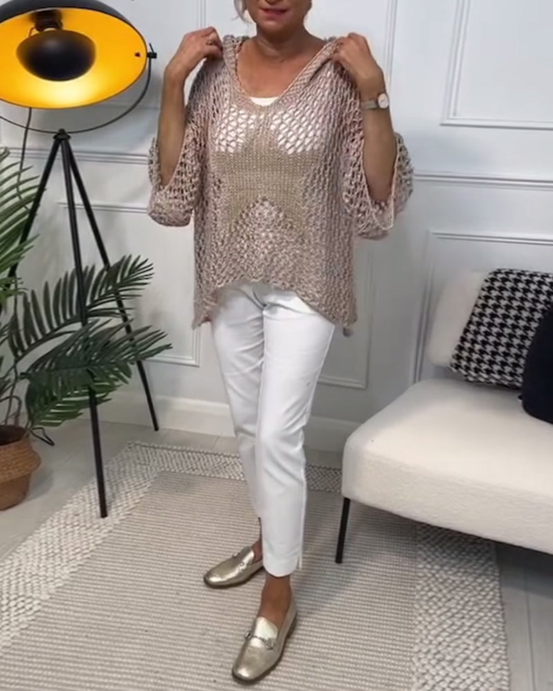 Andrea's™ | Einfarbiger Kapuzenpullover mit Stern-Ausschnitt